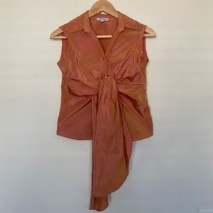 Vintage Made In Italy Iridescent Coral Tie Front Sleeveless Blouse